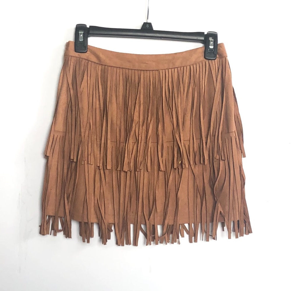 🌴Camel Fringe Skirt